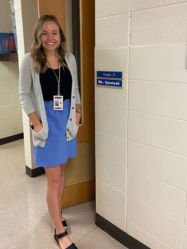 Natalie Sjostedt standing in a hallway.